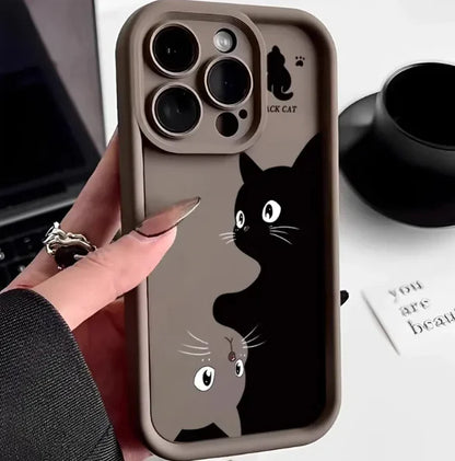 Yin Yang Black and White Cat Silicone Phone Case