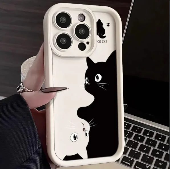 Yin Yang Black and White Cat Silicone Phone Case